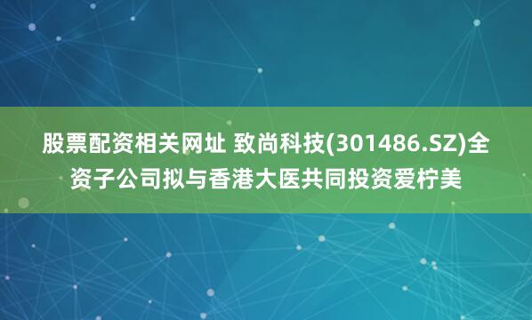 股票配资相关网址 致尚科技(301486.SZ)全资子公司拟与香港大医共同投资爱柠美